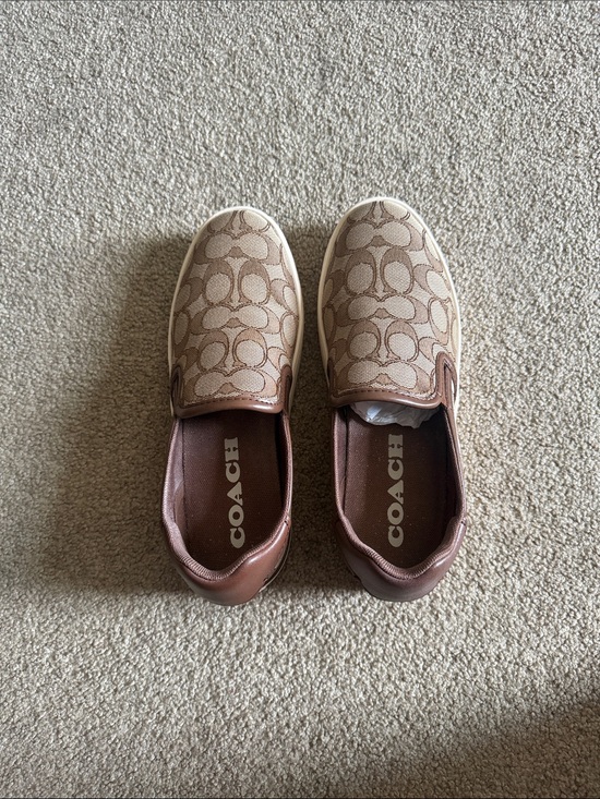 Coach Shoes - Coach Signature Slip-On Moccasins in Brown and Tan